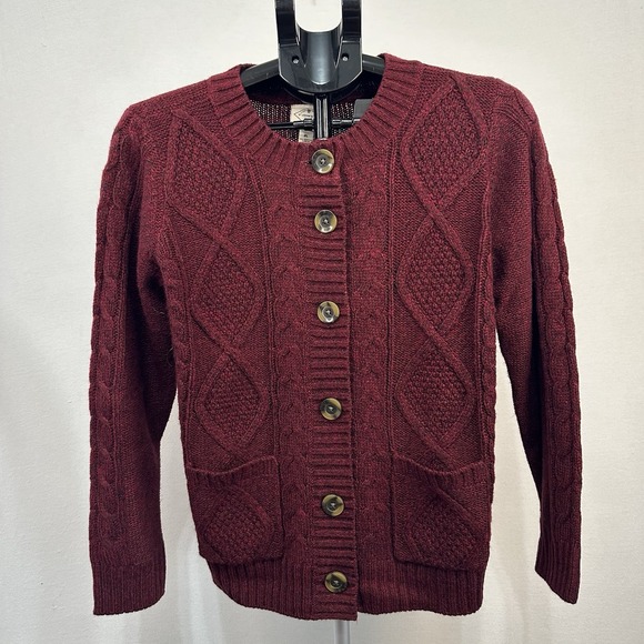 St. John's Bay Women's Petite Large Burgundy Sweater Button Up Cable Knit - Picture 1 of 5